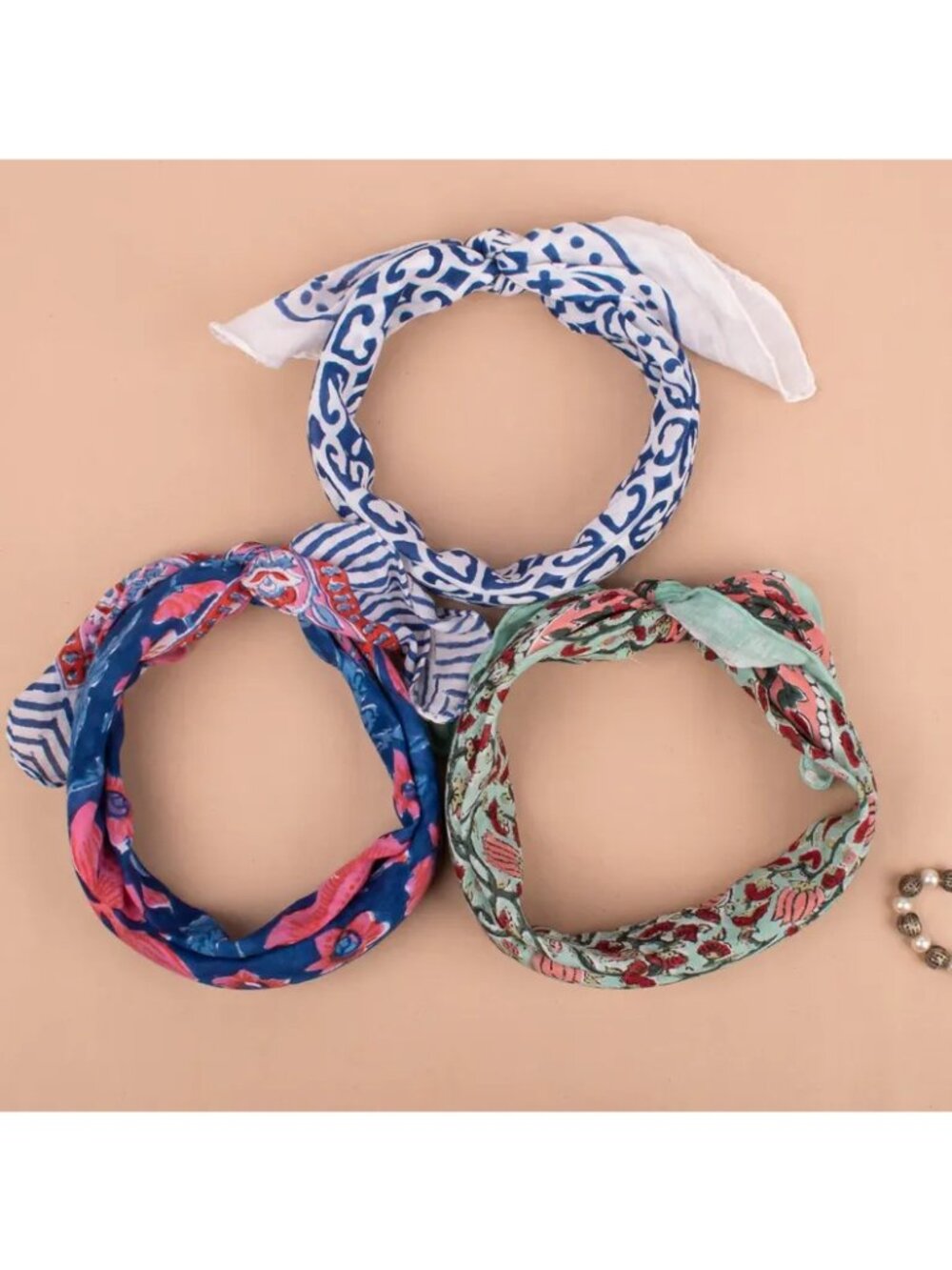 Boho Cotton Floral Print Bandanas, Set of 3 - Picture 4 of 8